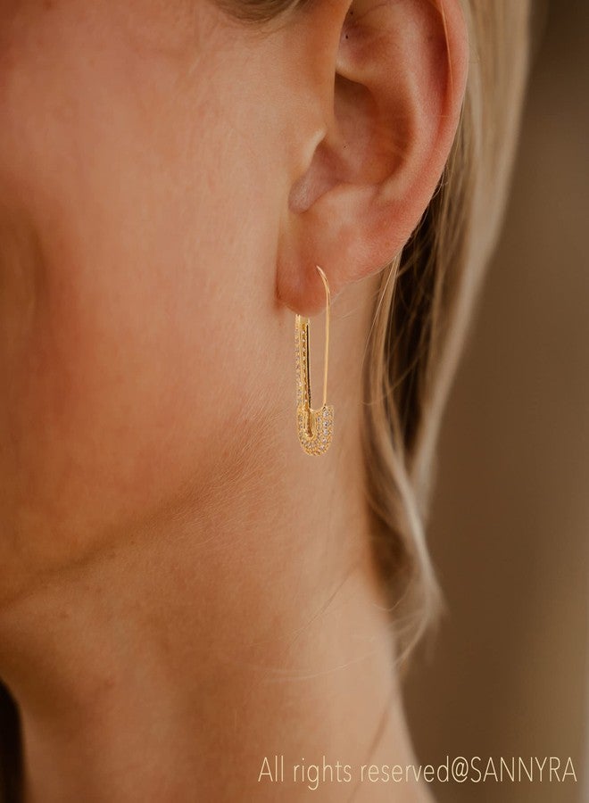 SANNYRA Safety Pin Earrings for Women, 14K Gold Paperclip Earrings for Women Trendy, Minimalist Dangle Hoop Paper Clip Ear Hoop Studs Daily Jewelry - Image 3